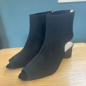 Women’s Black Peep-Toe Knit Ankle Booties
